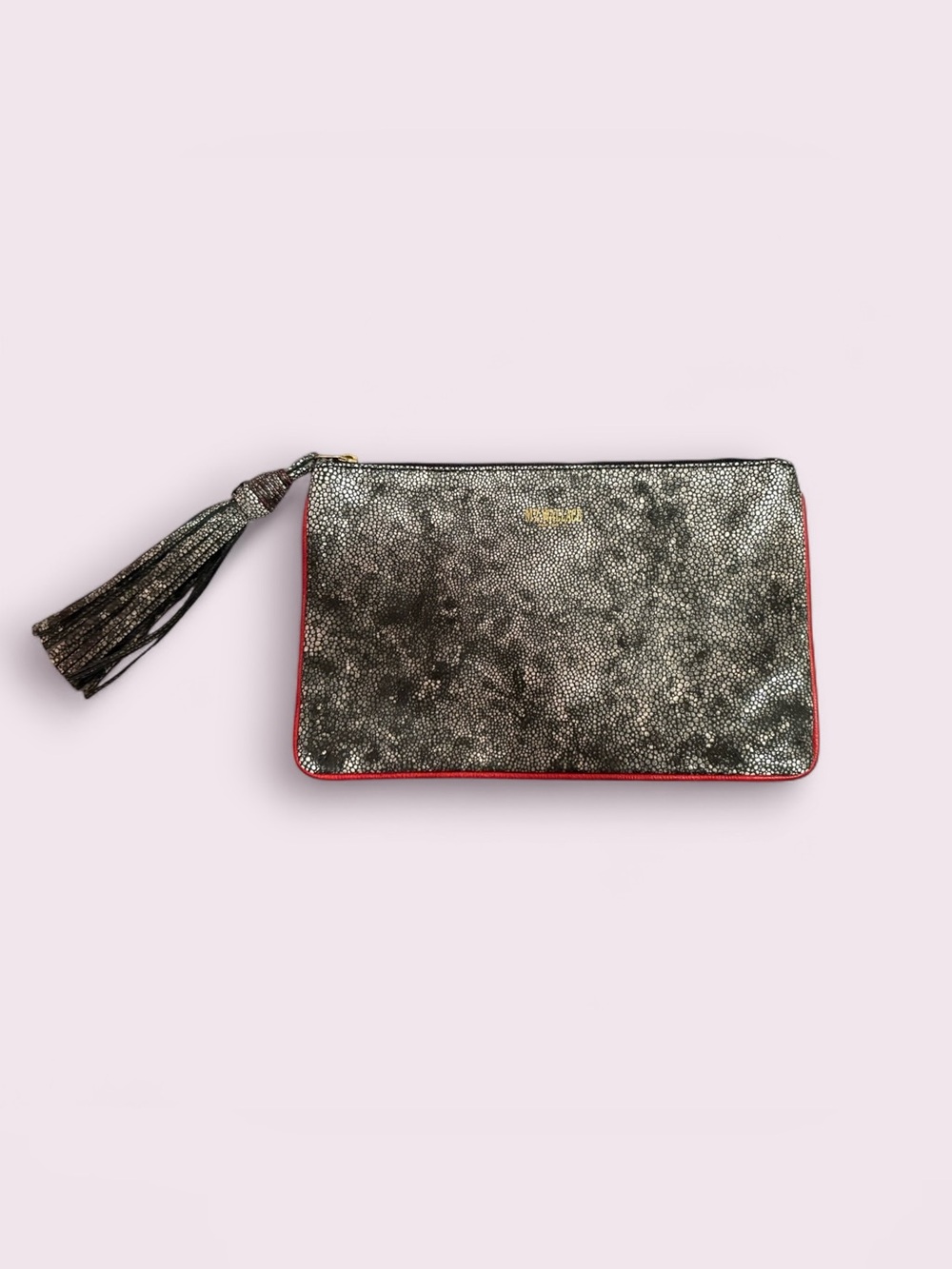 Pebbled Leather Tassel Zip Pouch